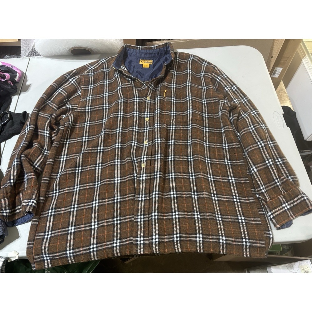 Vtg‎ Jc Penney Gnius Flannel L Brown White